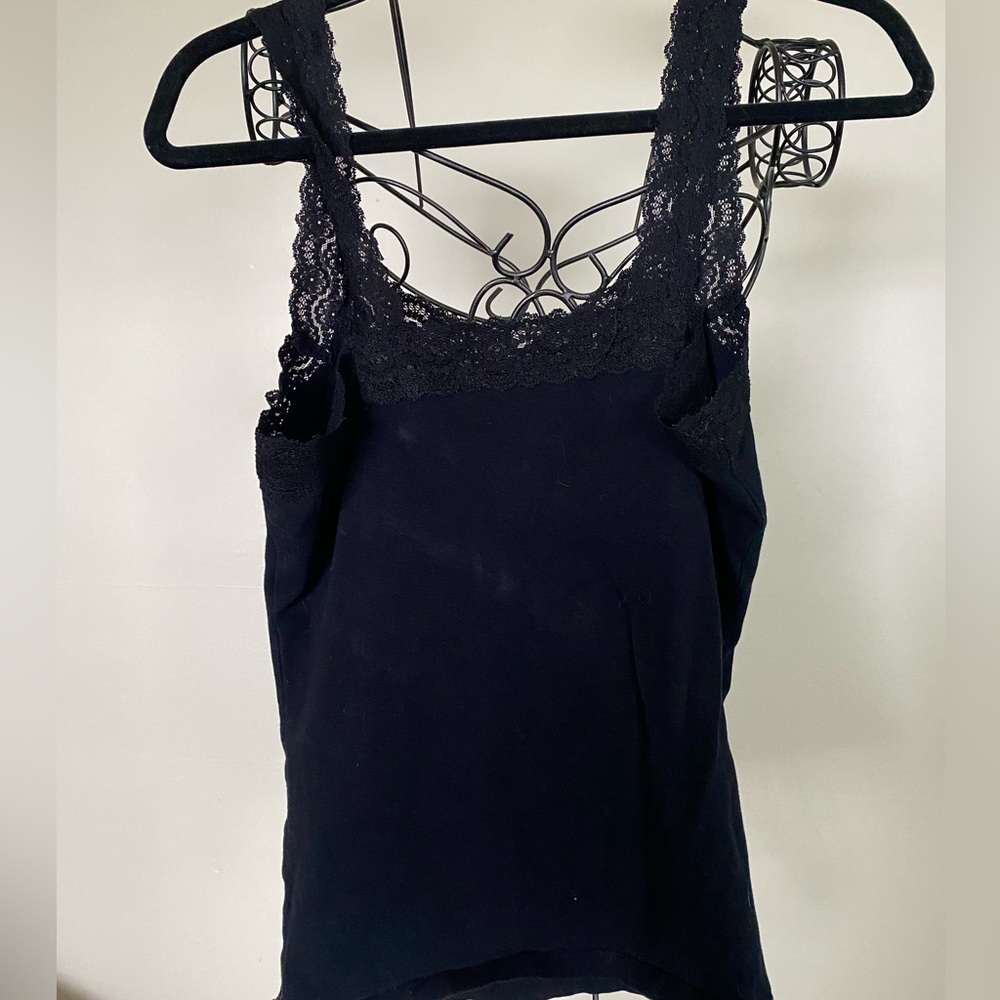 Great Northwest Indigo Black Lace V-Neck Spaghetti Strap Tank Top